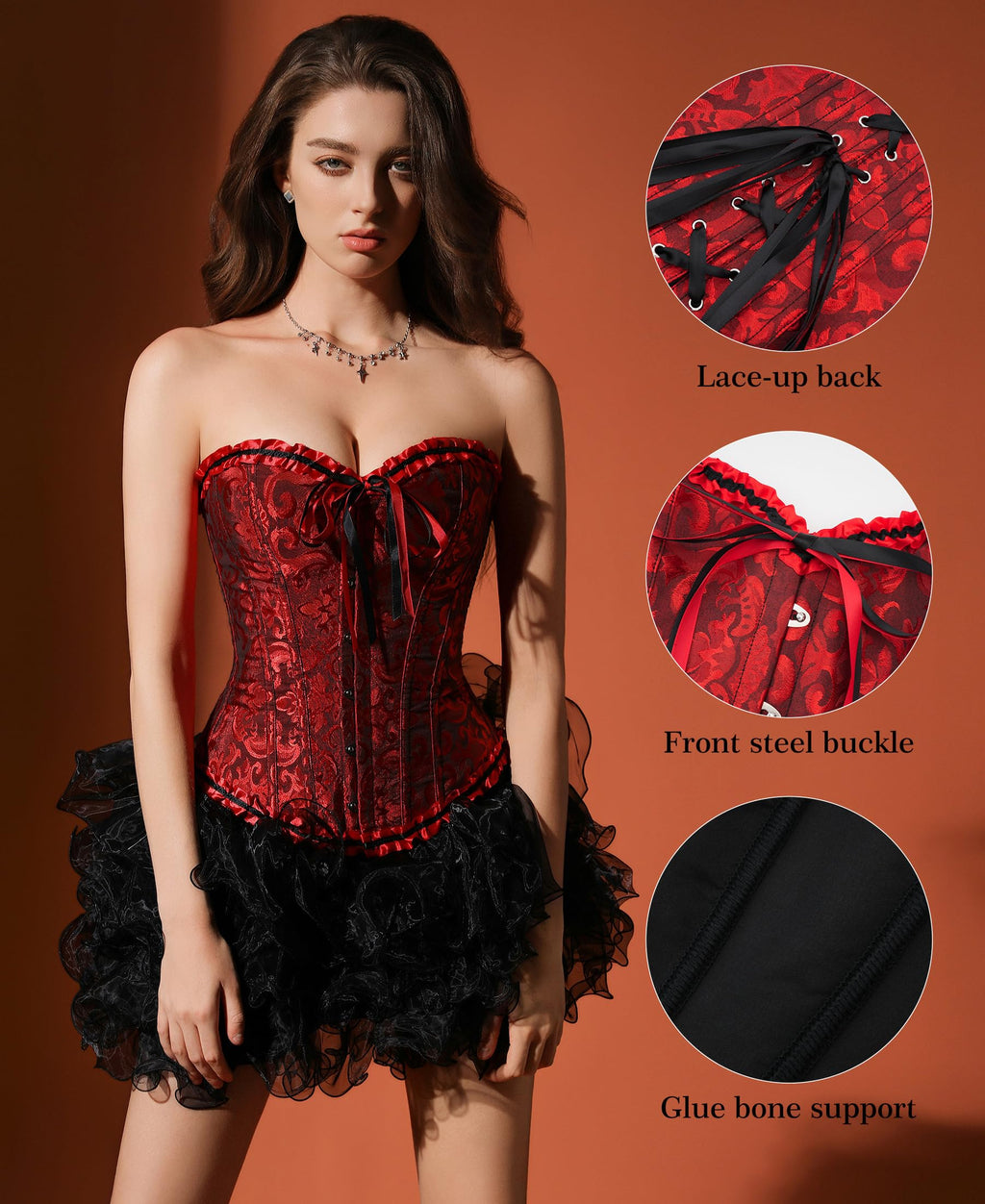 Bustier Corset Top for Women | Overbust Lace Up Waist Cincher Shapewear Lingerie
