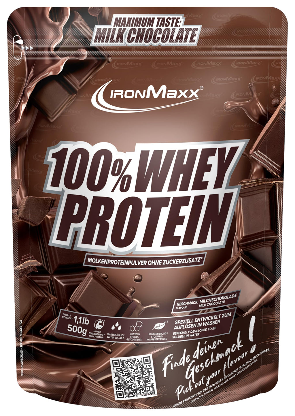 IronMaxx 100% Whey Protein Pulver - French Vanilla 500g Beutel | zuckerreduziertes, wasserlösliches Eiweißpulver aus Molkenprotein | viele verschiedene Geschmacksrichtungen