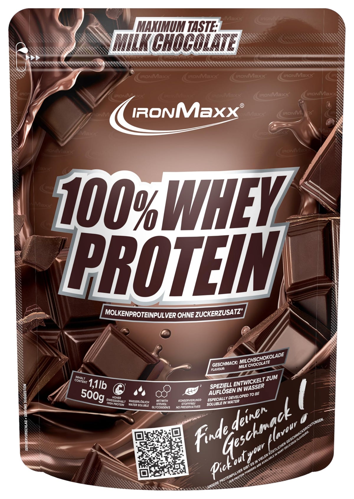 IronMaxx 100% Whey Protein Pulver - French Vanilla 500g Beutel | zuckerreduziertes, wasserlösliches Eiweißpulver aus Molkenprotein | viele verschiedene Geschmacksrichtungen