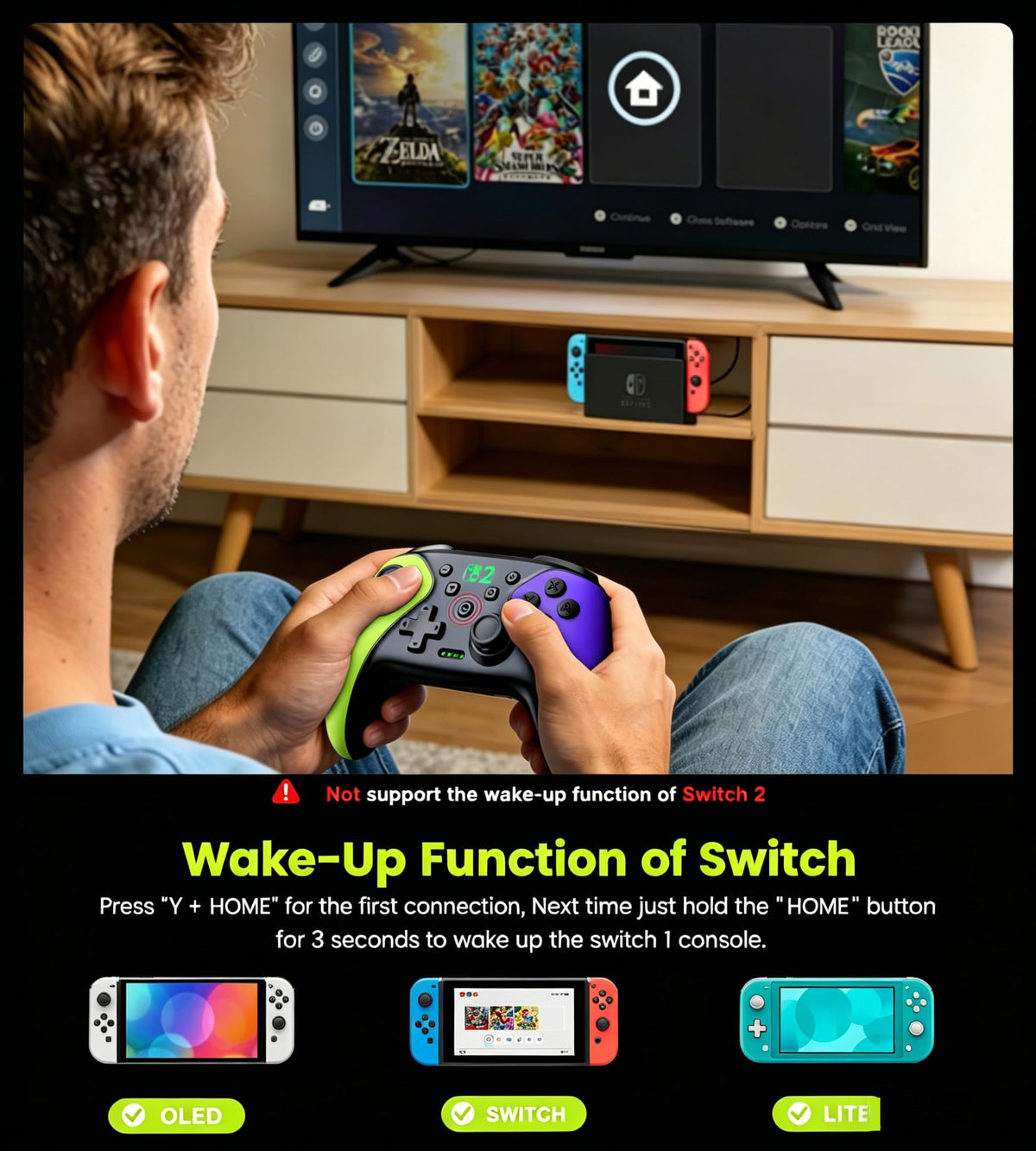 HELLCOOL Switch Controller, Kabellos Switch Pro Controller für Switch/Lite/OLED Konsole, Macro/Turbo/Aufwachfunktion, Präzise Steuerung, Dual Motors Vibration, 15 Std Spieldauer