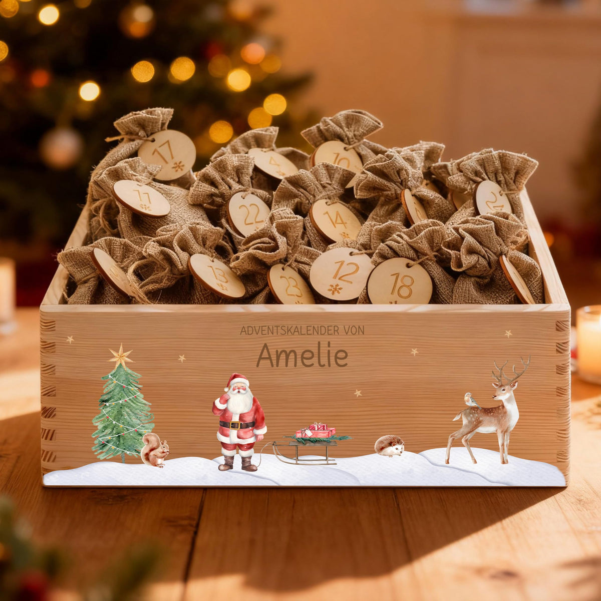 Bärenfreunde Personalisierter Adventskalender zum Befüllen, Holz, Baum
