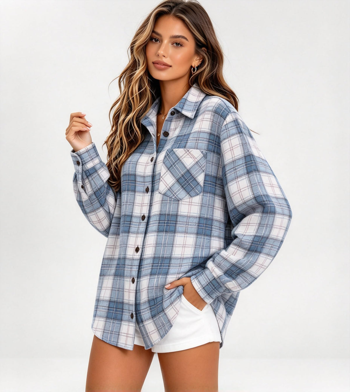 Women Oversized Plaid Flannel Shirt Long Sleeve Button Down Casual Shirt