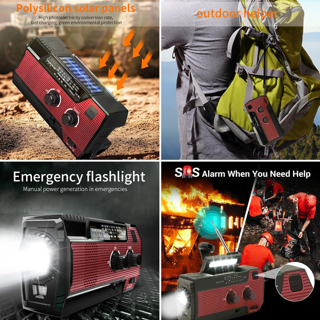 Notfall-Solarradio,Solarbaby Selbstbetriebenes Kurbelradio mit LED-Taschenlampe, SOS-Alarm,AM/FM Wetter Wind Up Radio mit 2000mAh Akku für Notladung von Smartphone,(Rod)