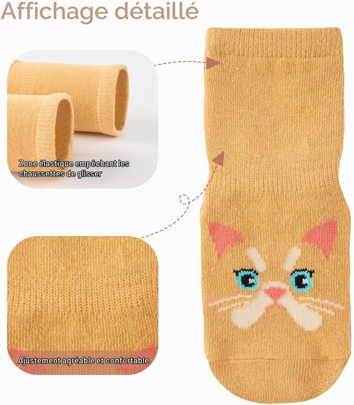 SockWaddles Chaussettes de bébé, 5 paires de chaussettes antidérapantes ABS respirantes pour enfants, chaussettes de bébé en coton, garçons et filles avec des animaux et des licornes