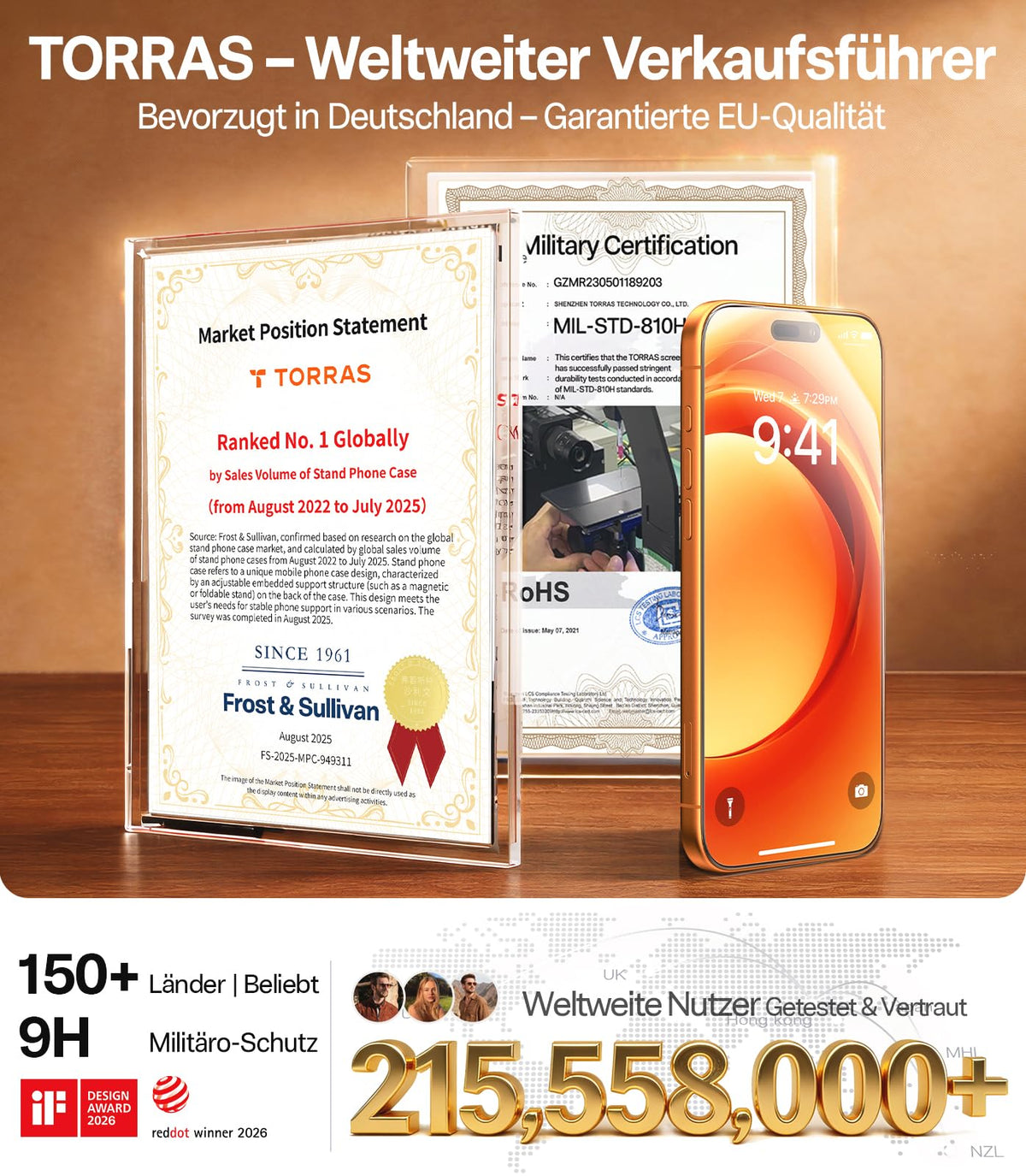 TORRAS für iPhone 18 Pro für Panzerglas TOP 9H+, Auto-Montage, 2 Stück