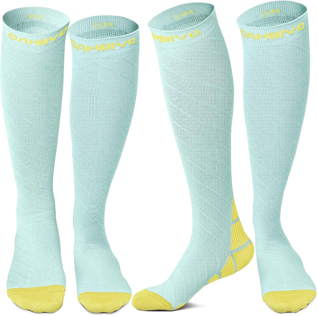 CAMBIVO Compression Socks for Women & Men 2 Pairs, Travel Flight Socks