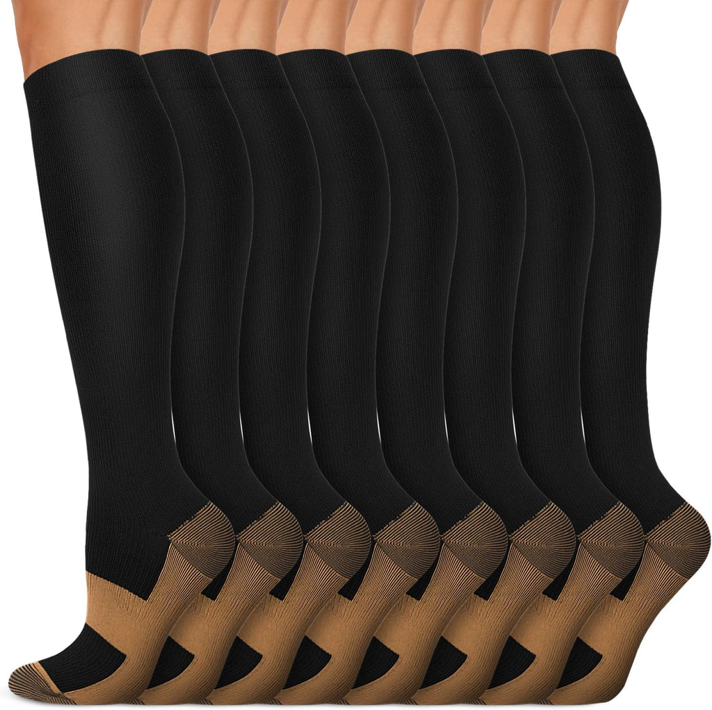 Copper Compression Socks 15-20 mmHg for Men & Women 8 Pairs – Circulation Support for Nurses, Travel, Running, Hiking, Soccer