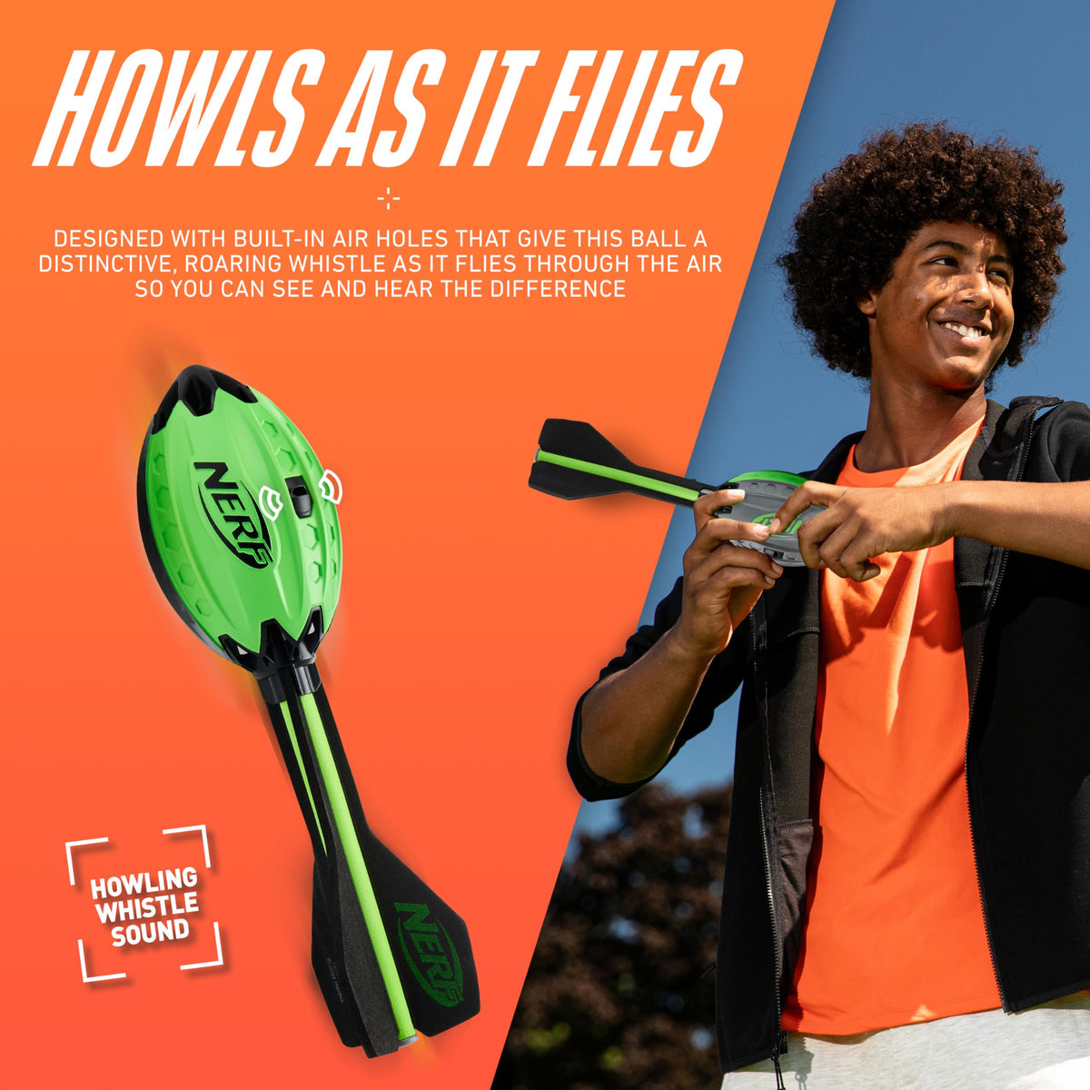 Nerf Vortex Aero Howler Foam Ball, Classic Long-Distance Football, Flight-Optimizing Tail, Whistling Sound, Indoor & Outdoor Fun, Christmas Stocking Stuffers for Kids