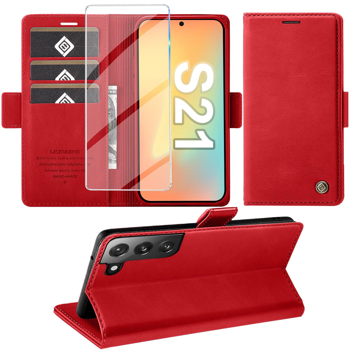Giyer Handyhülle für Samsung Galaxy S24 5G Hülle mit Schutzfolie, Schutzhülle Galaxy S24 5G PU-Leder Wallet Flip Case Standfunktion Kartenfach Klapphülle für Samsung S24 5G Full Cover (Grün)