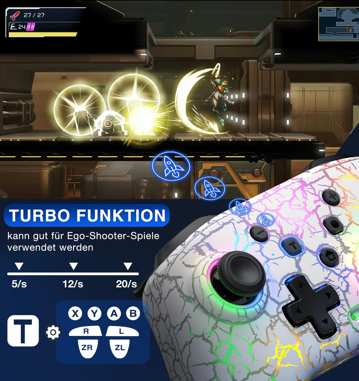 HELLCOOL Switch Controller, Kabellos Switch Pro Controller für Switch/Lite/OLED Konsole, Macro/Turbo/Aufwachfunktion, Präzise Steuerung, Dual Motors Vibration, 15 Std Spieldauer