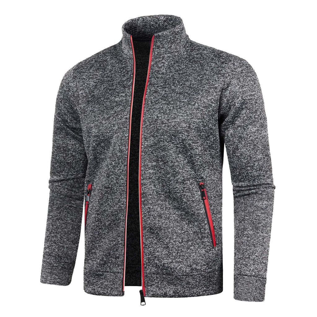 Generisch Sweatjacke Herren Ohne Kapuze Cardigan Mit Reißverschluss Langarm Janker Stehkragen Pullover Casual Warme Herbst/Winterjacke Klassischer Strickweste Trachtenjacke Freizeitjacke