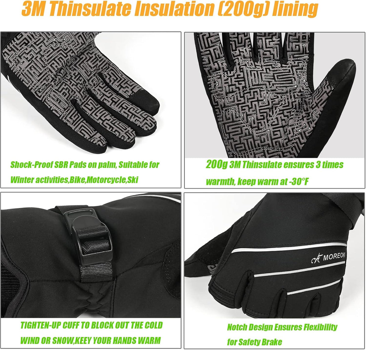 Winterhandschuhe Wasserdicht-30°F 3M Thinsulate Skihandschuhe Warme Touchscreen Handschuhe