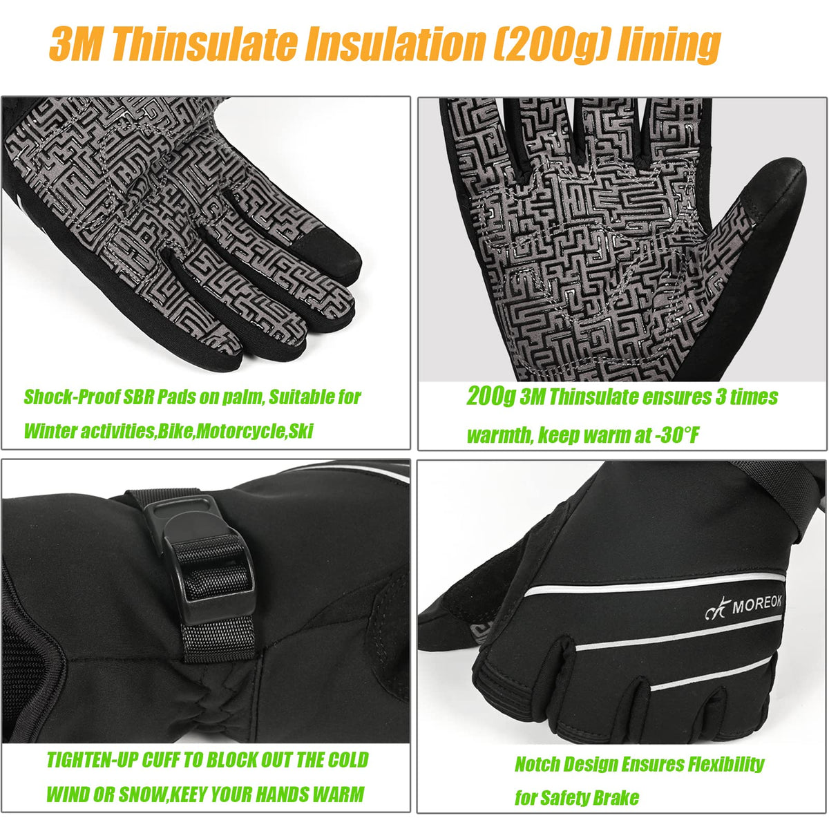 Winterhandschuhe Wasserdicht-30°F 3M Thinsulate Skihandschuhe Warme Touchscreen Handschuhe