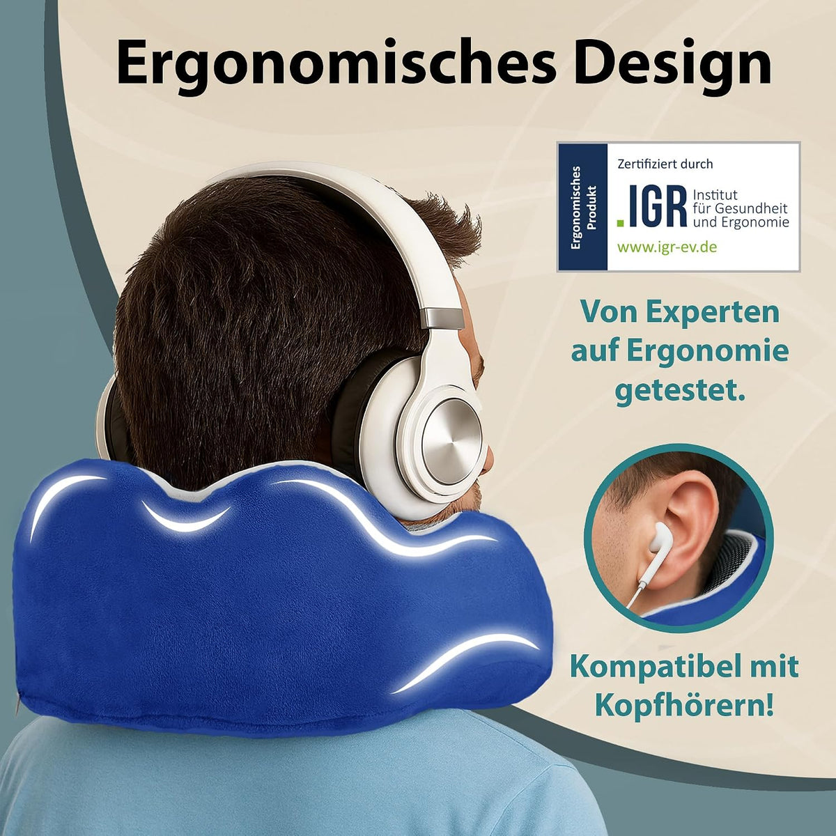 FLOWZOOM Comfy Nackenkissen Flugzeug & Auto mit Kapuze - Einstellbares Memory Foam Reisekissen mit Druckknöpfen für 360° Stütze, weicher Bezug - inkl. Transportbeutel - Grau