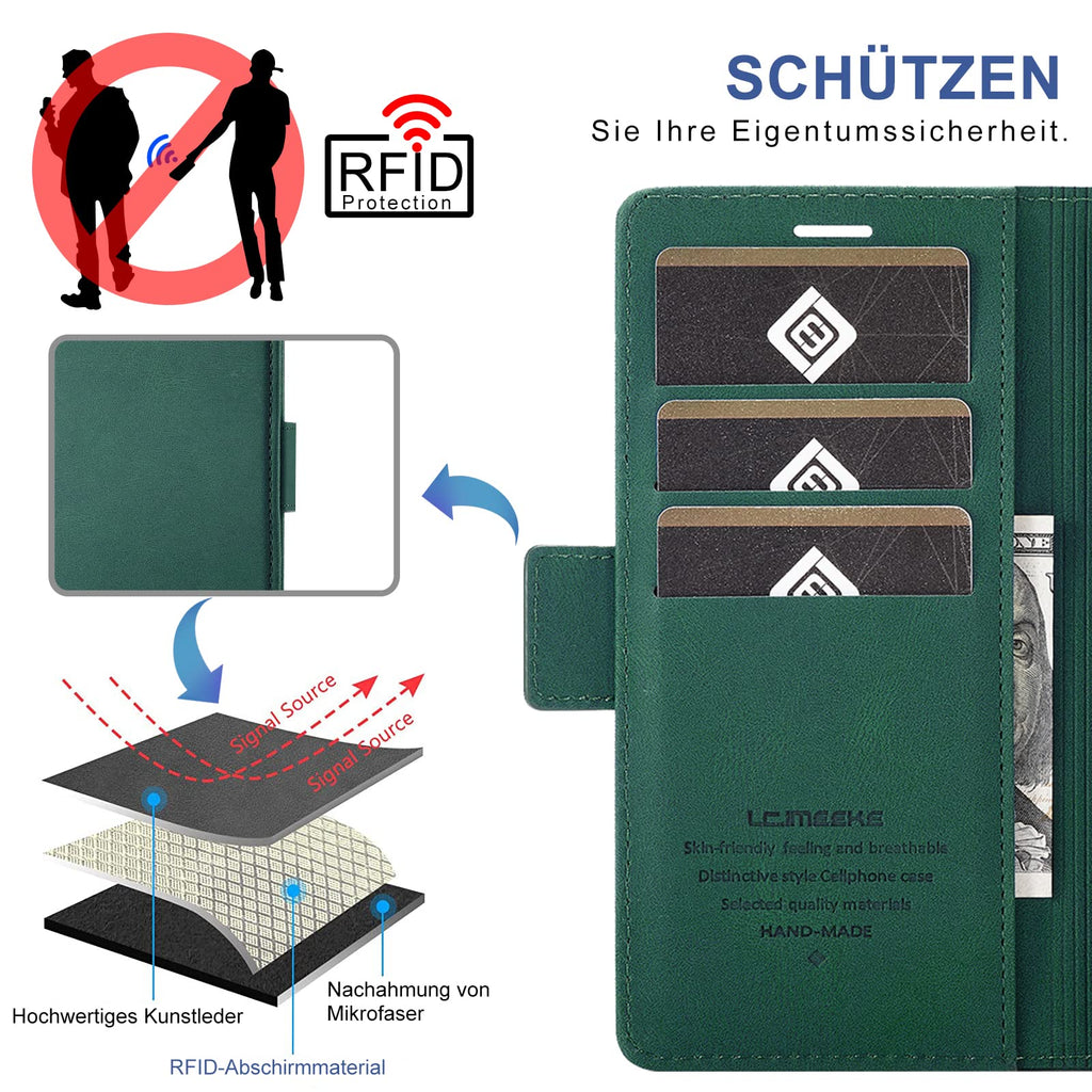 Giyer Handyhülle für Samsung Galaxy S24 5G Hülle mit Schutzfolie, Schutzhülle Galaxy S24 5G PU Leder Wallet Flip Case Standfunktion Kartenfach Klapphülle für Samsung S24 Ultra Full Cover (Grün)