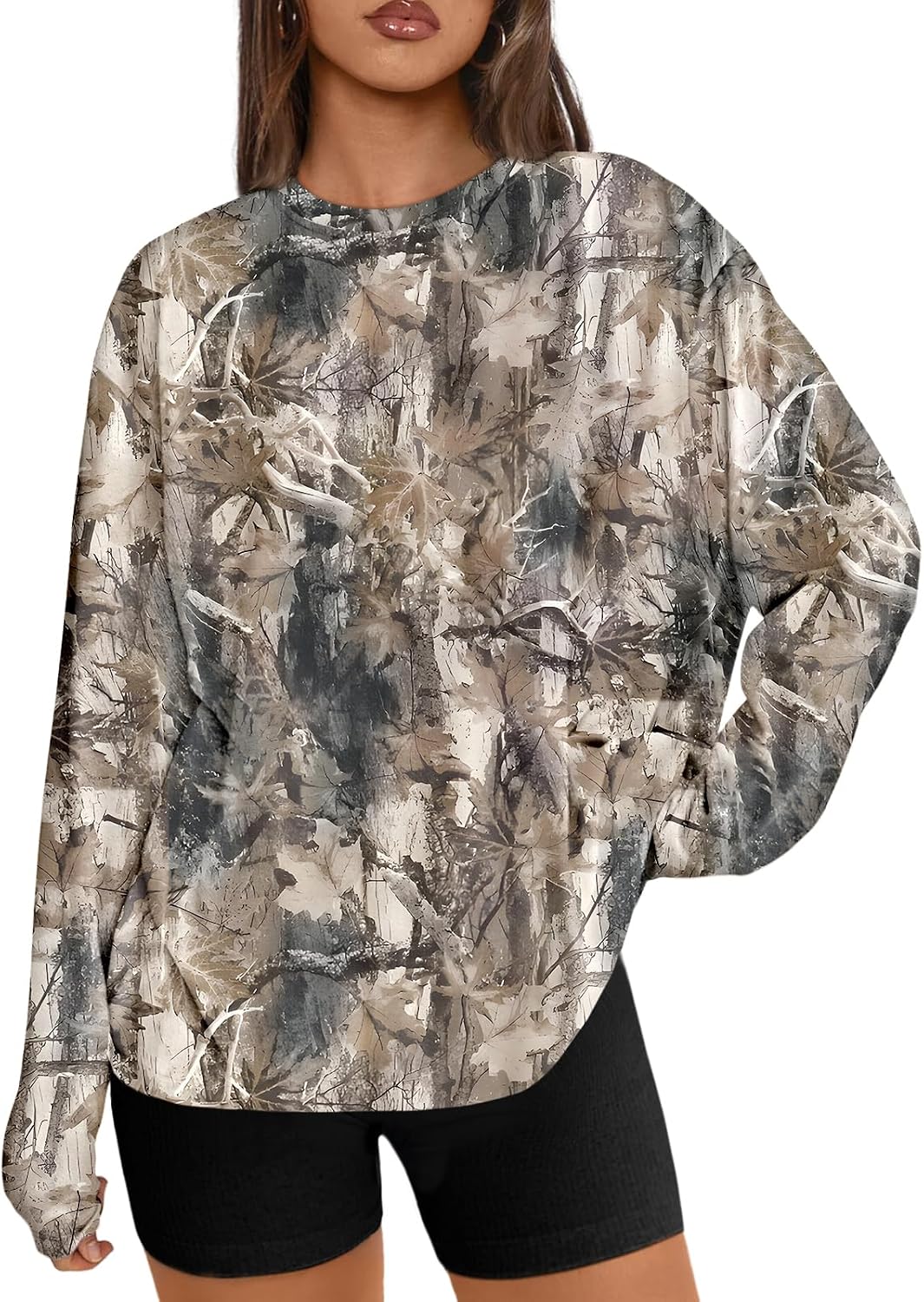 Trendy Queen Damen Oversize Langarmshirts Herbst-Oberteile 2026 Basic-Shirts