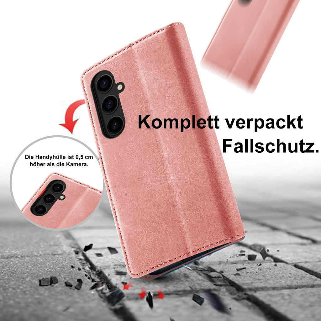Giyer Handyhülle für Samsung Galaxy S24 5G Hülle mit Schutzfolie, Schutzhülle Galaxy S24 5G PU Leder Wallet Flip Case Standfunktion Kartenfach Klapphülle für Samsung S24 Ultra Full Cover (Grün)