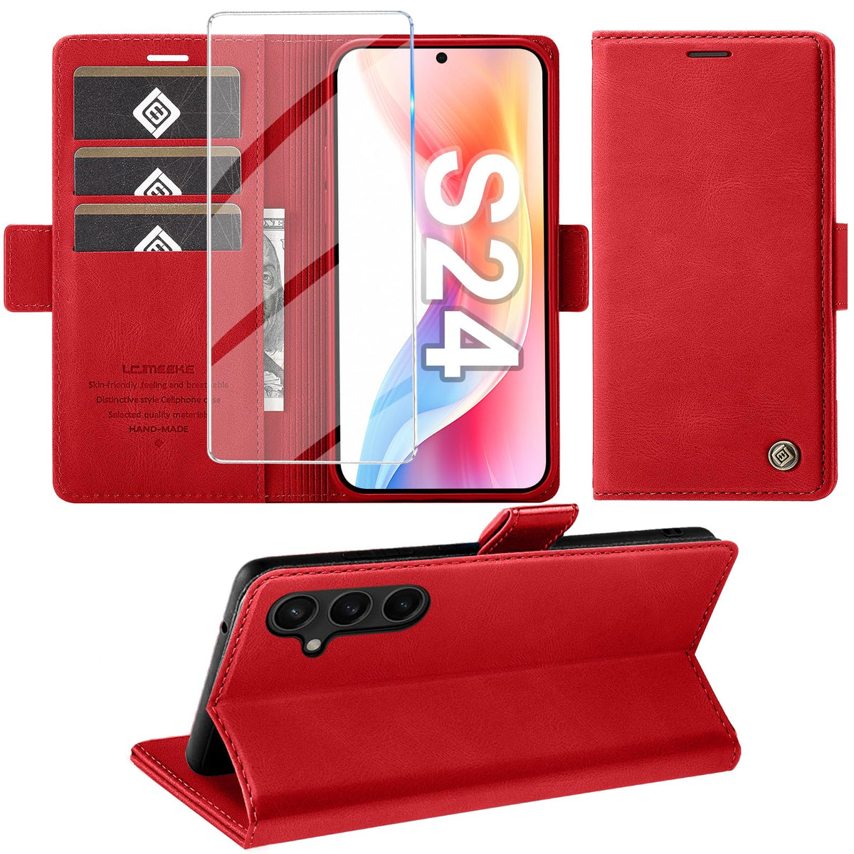Giyer Handyhülle für Samsung Galaxy S24 5G Hülle mit Schutzfolie, Schutzhülle Galaxy S24 5G PU-Leder Wallet Flip Case Standfunktion Kartenfach Klapphülle für Samsung S24 5G Full Cover (Grün)