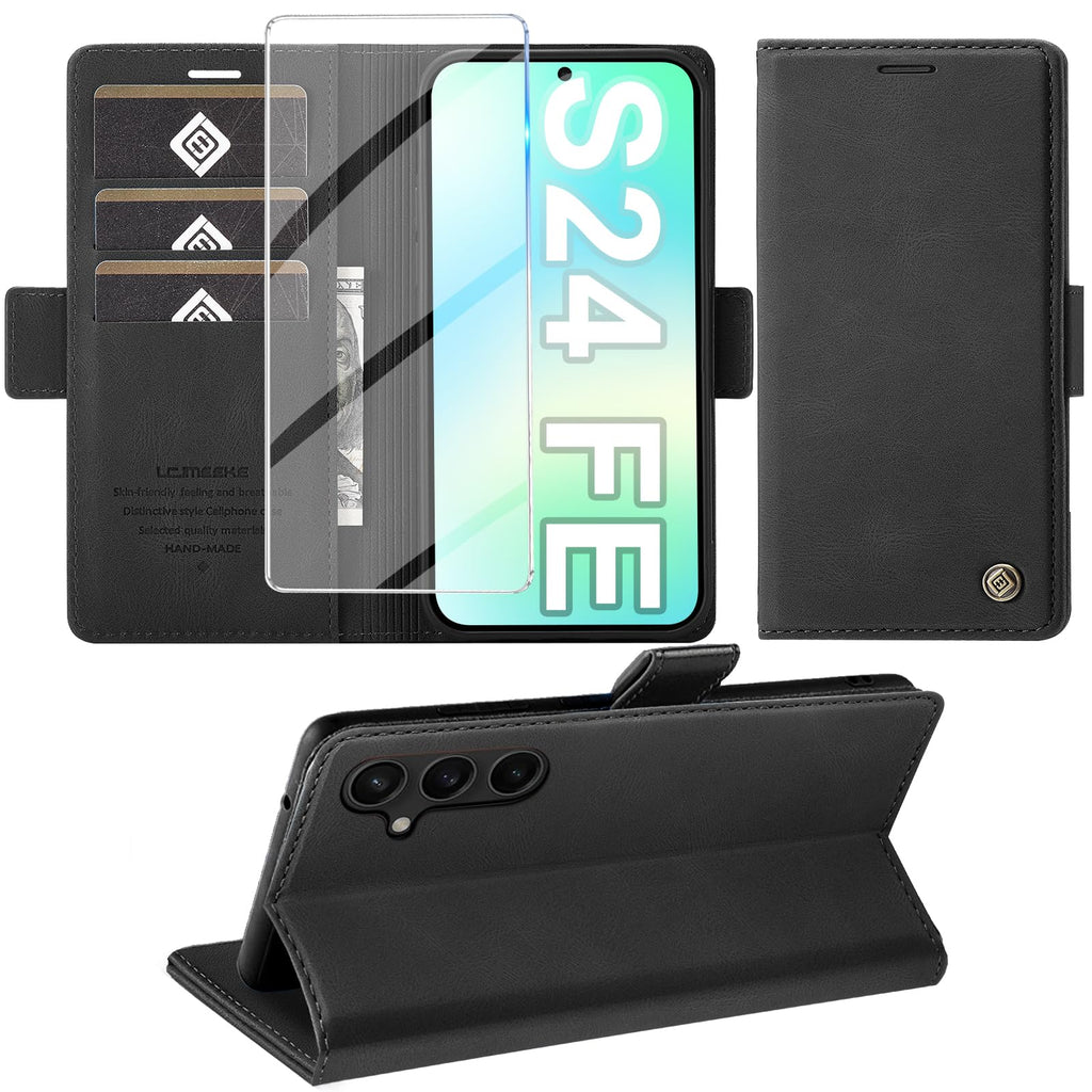 Giyer Handyhülle für Samsung Galaxy S24 5G Hülle mit Schutzfolie, Schutzhülle Galaxy S24 5G PU Leder Wallet Flip Case Standfunktion Kartenfach Klapphülle für Samsung S24 Ultra Full Cover (Grün)