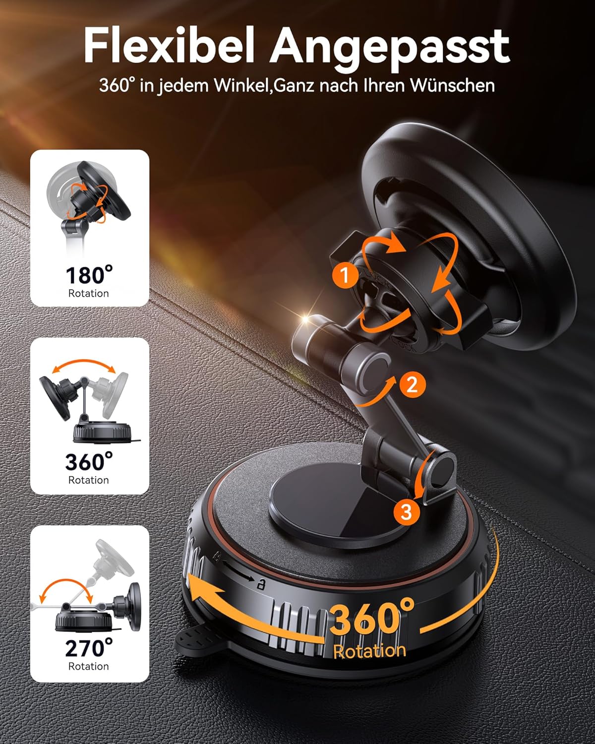 Miracase [2026 Upgraded Handyhalterung Auto Handy Halterung,Universal Car Phone Holder[Stärkste Saugnapf & Lüftungshaken] 360° Drehbar kfz autohalterung Lautsprecher für iPhone Samsung Galaxy Google