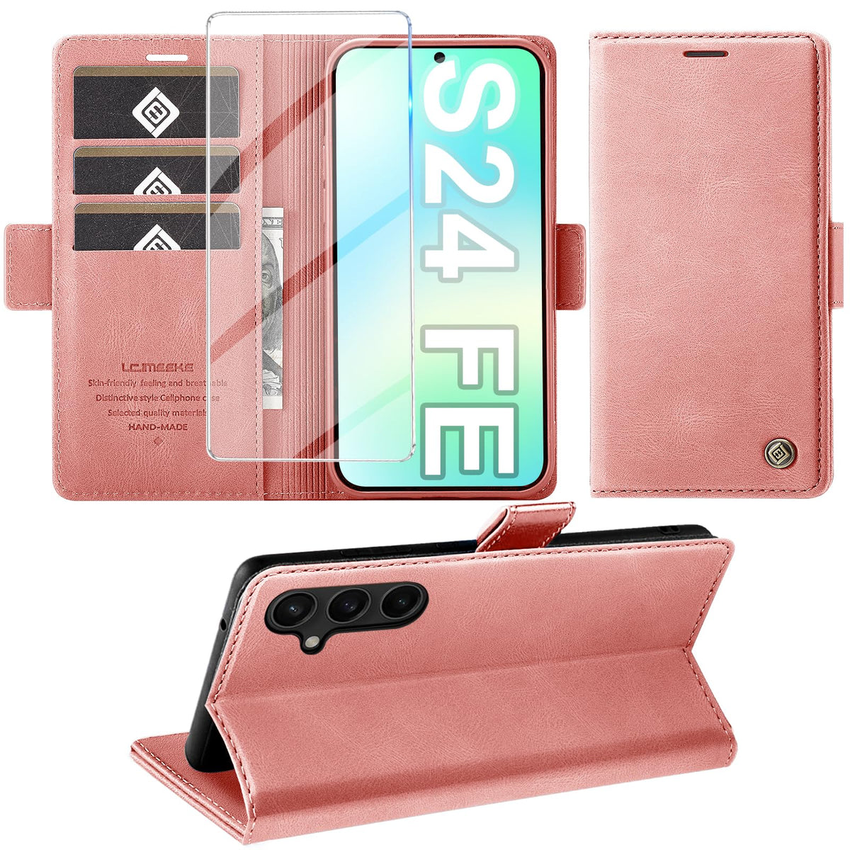 Giyer Handyhülle für Samsung Galaxy S24 5G Hülle mit Schutzfolie, Schutzhülle Galaxy S24 5G PU-Leder Wallet Flip Case Standfunktion Kartenfach Klapphülle für Samsung S24 5G Full Cover (Grün)