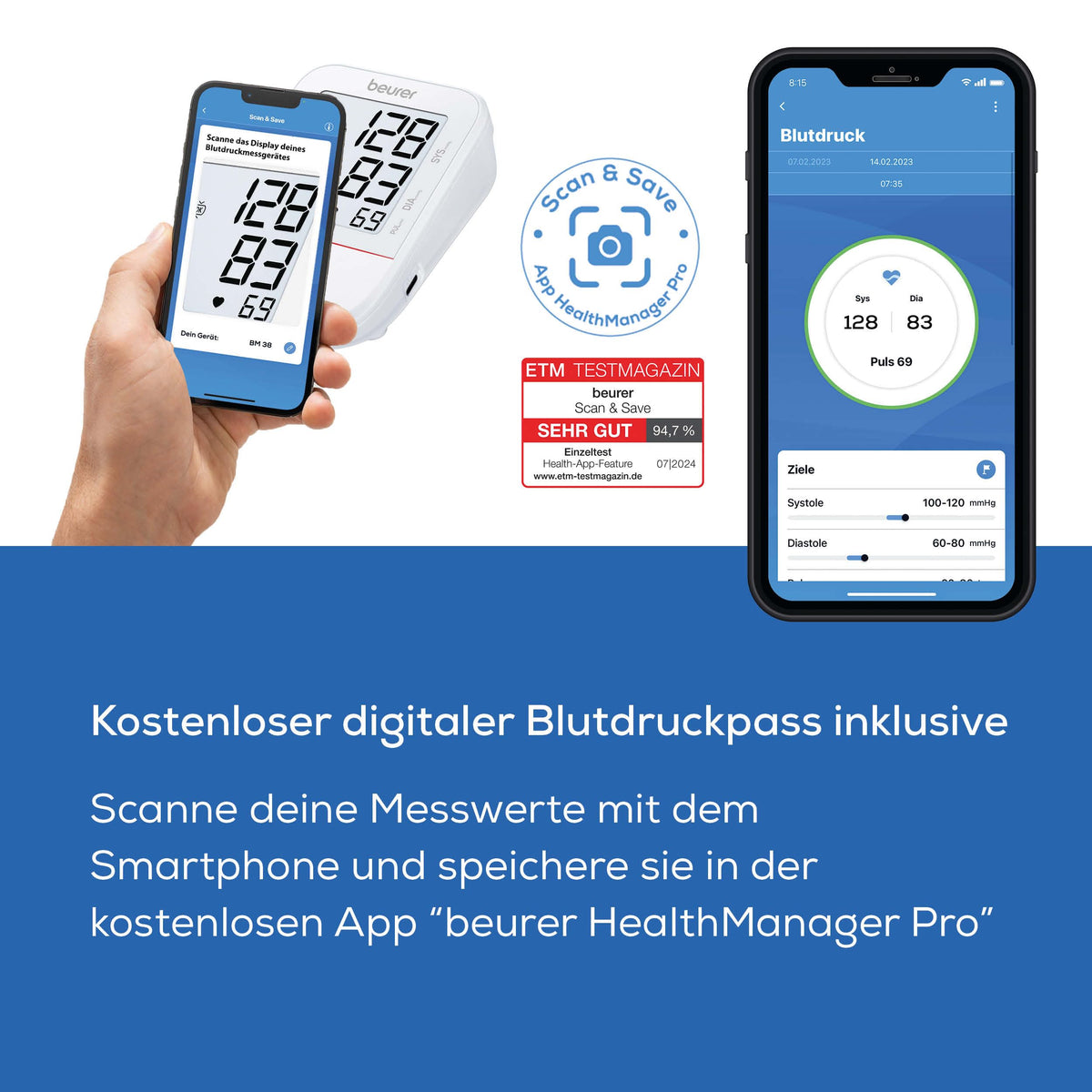 Beurer BM 27 Oberarm-Blutdruckmessgerät mit Manschettensitzkontrolle, klinisch validiert, Manschette für 22-42 cm, Risikoindikator, Arrhythmie-Erkennung, Datenübertragung zu Apple Health und co.