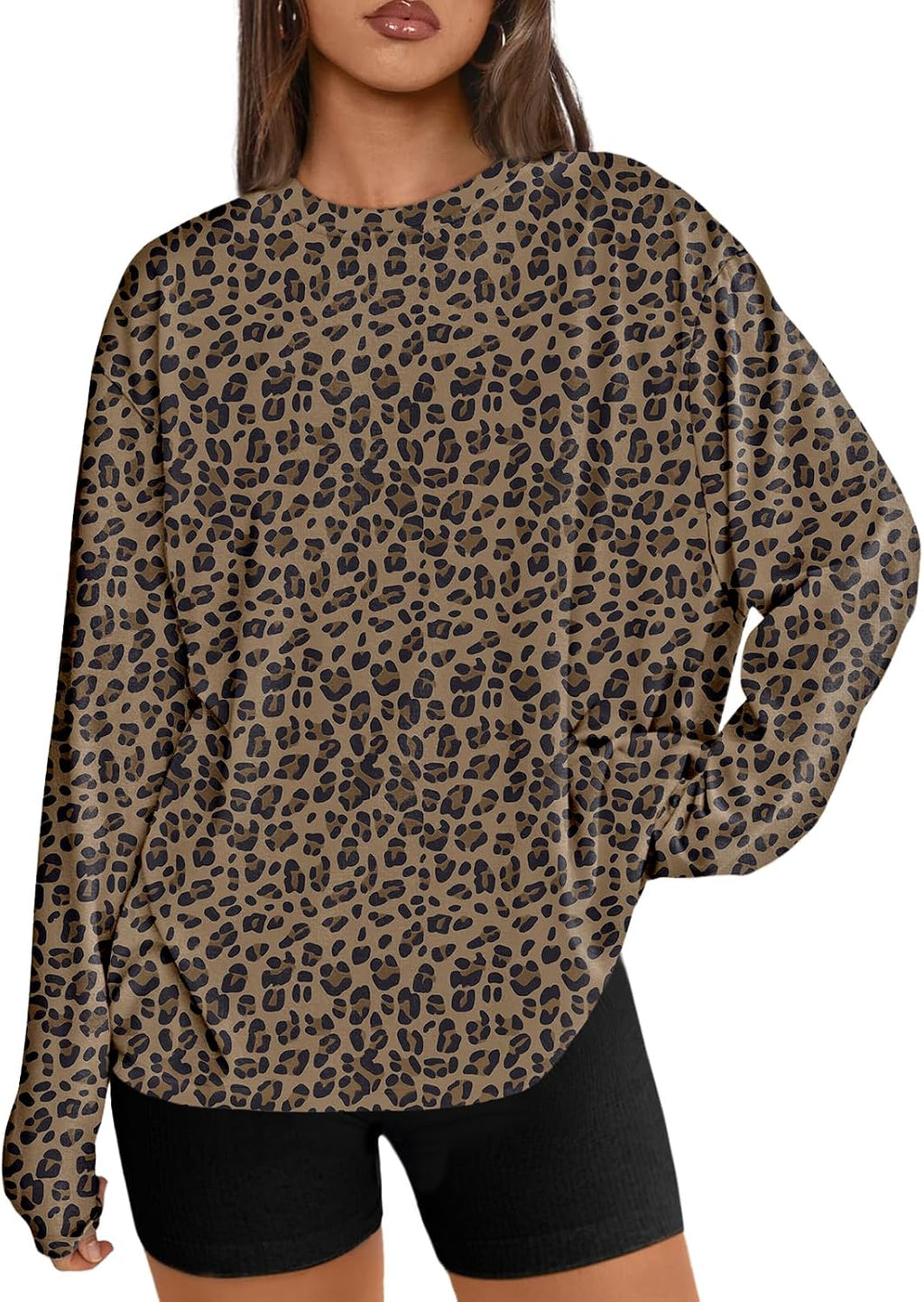 Trendy Queen Damen Oversize Langarmshirts Herbst-Oberteile 2026 Basic-Shirts