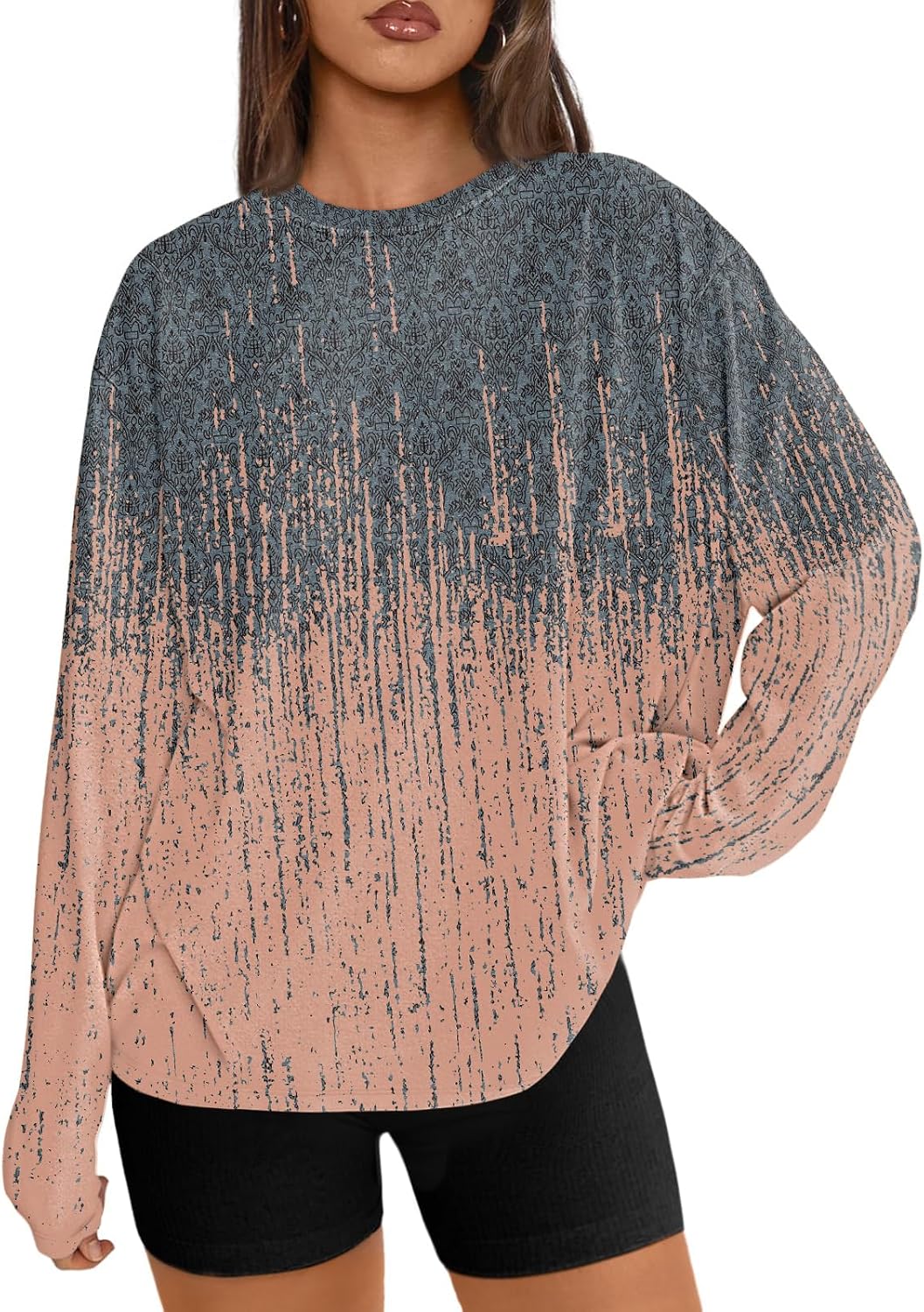 Trendy Queen Damen Oversize Langarmshirts Herbst-Oberteile 2026 Basic-Shirts