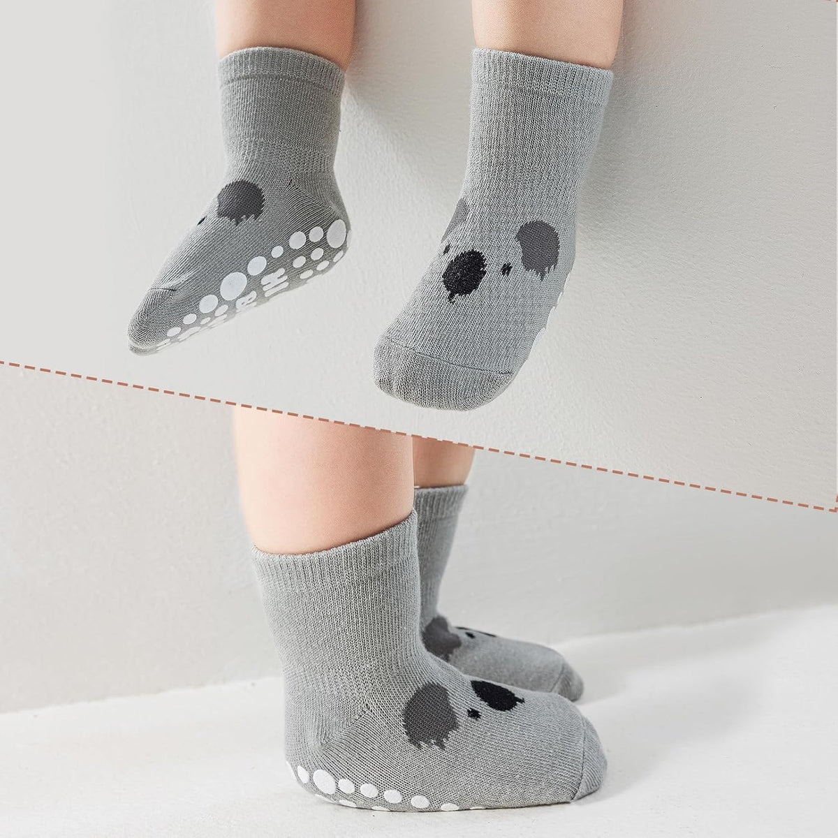 SockWaddles Chaussettes de bébé, 5 paires de chaussettes antidérapantes ABS respirantes pour enfants, chaussettes de bébé en coton, garçons et filles avec des animaux et des licornes