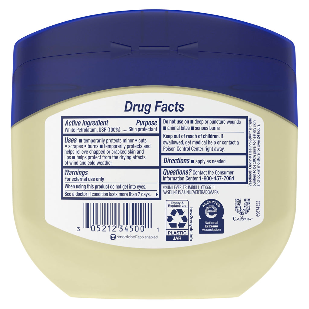 Vaseline Original Petroleum Jelly Moisturruiser Hautpflege für rissige, trockene Haut und Ekzemlinderung 6 x 250 ml