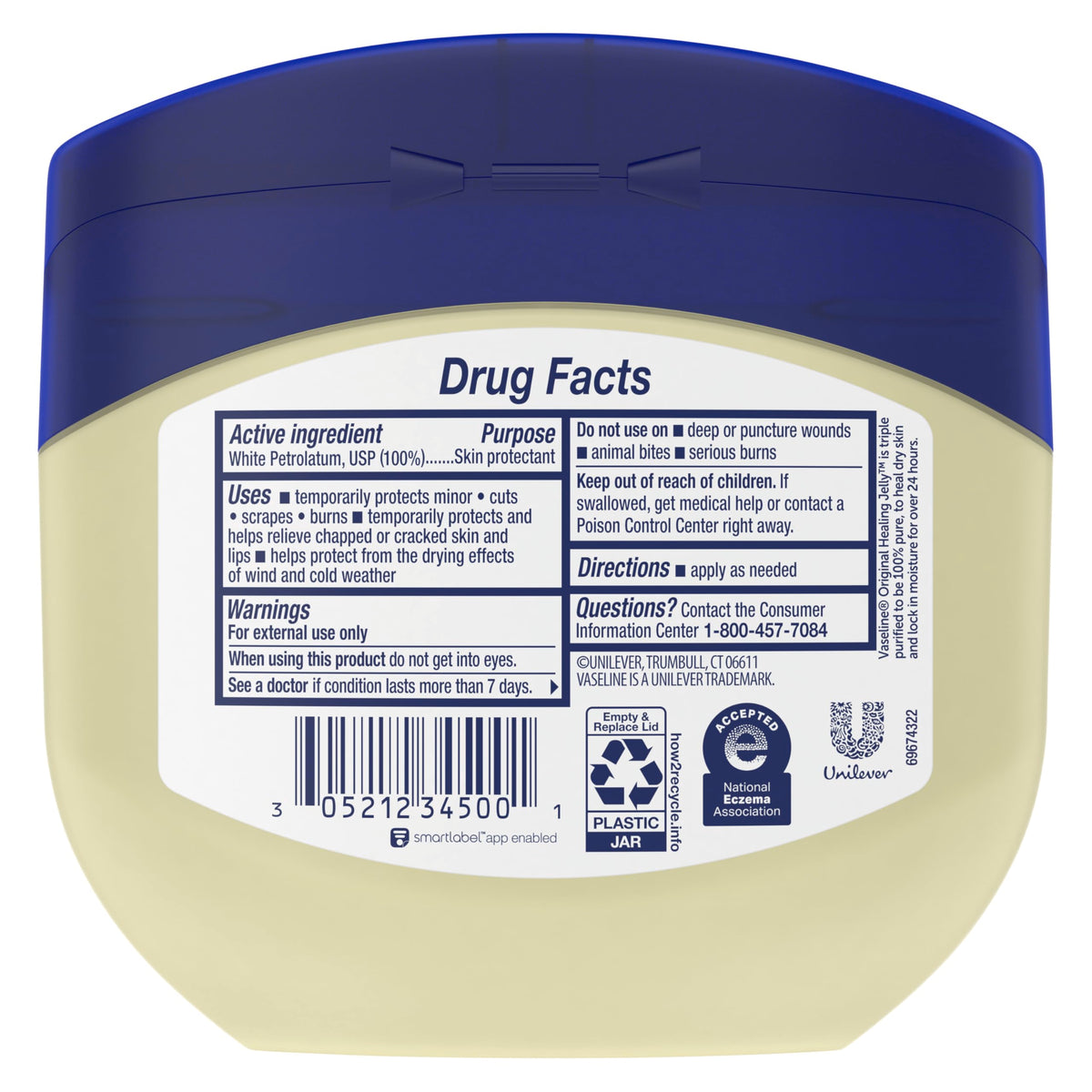 Vaseline Original Petroleum Jelly Moisturruiser Hautpflege für rissige, trockene Haut und Ekzemlinderung 6 x 250 ml