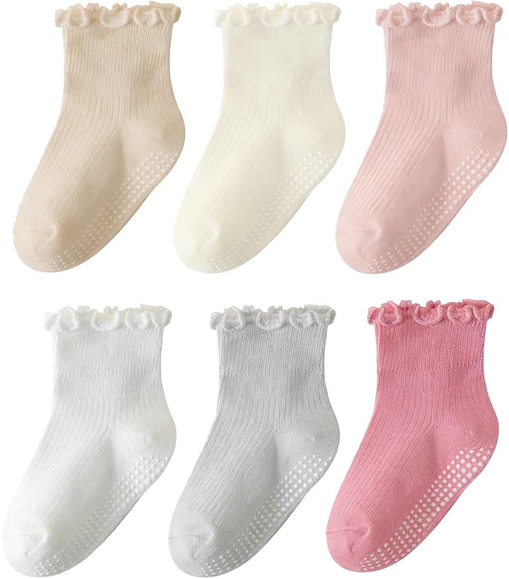ANYANIME Kleinkind-Socken mit Rüschen für Mädchen, rutschfeste Babysocken mit Noppen, süße Rüschen-Socken