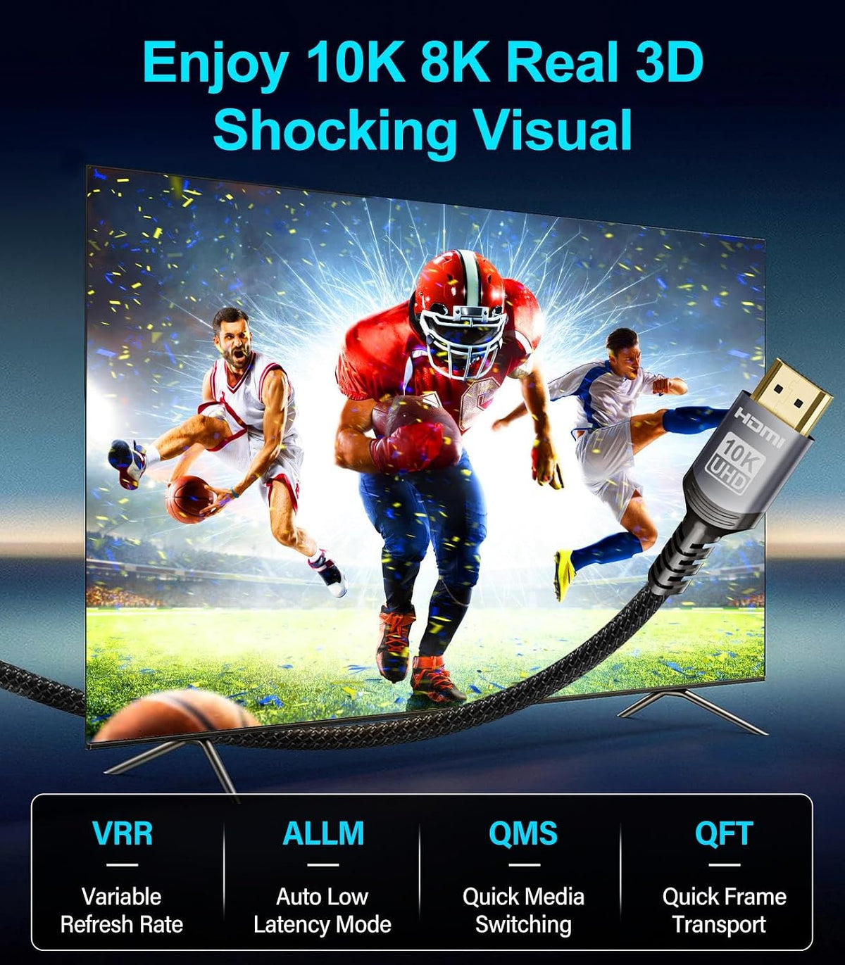 Sniokco 10K 8K 4K HDMI 2.1 Kabel 7.62Meter Zertifiziert 48Gbps High Speed