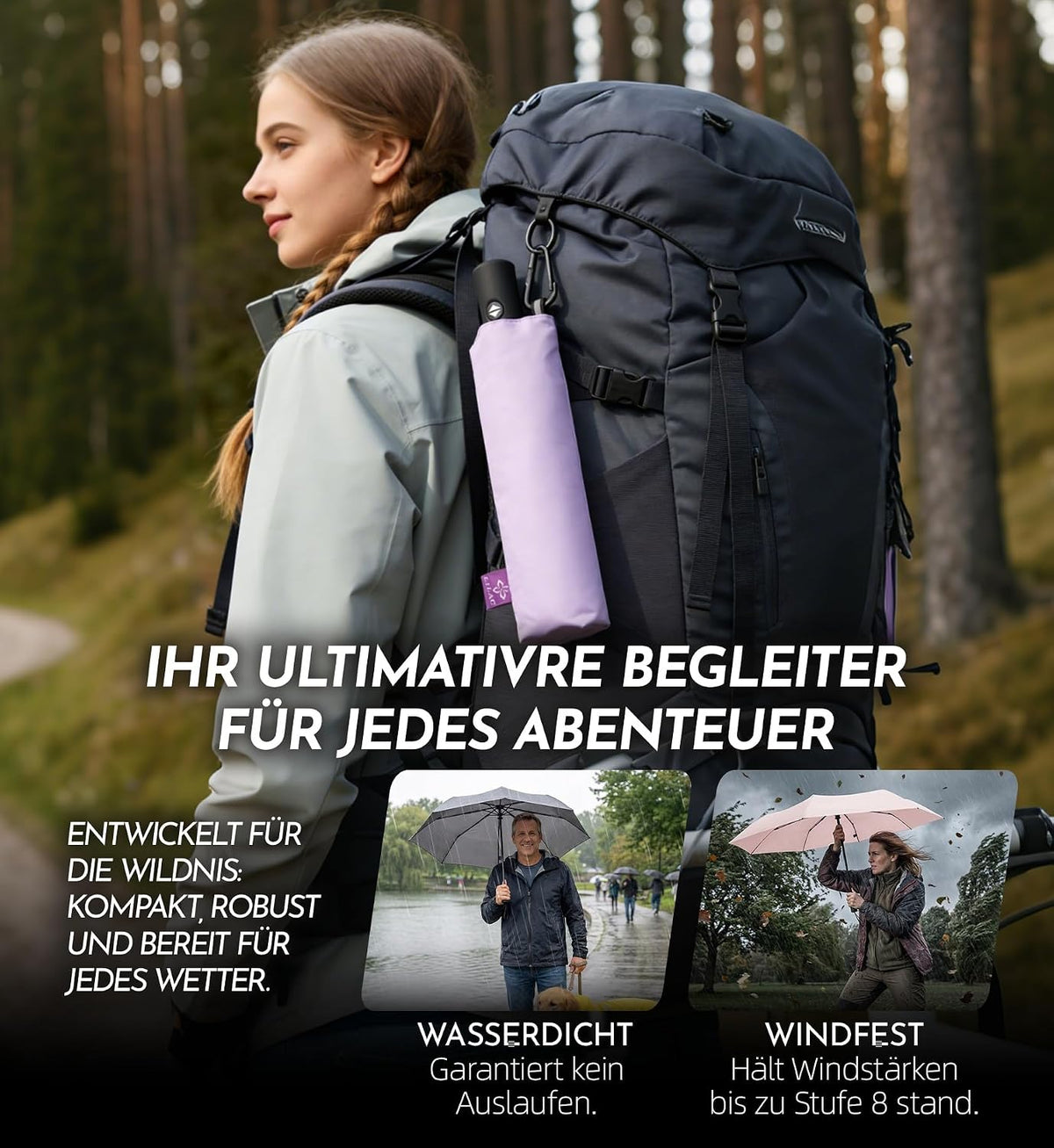 LILAC Regenschirm Klein Stabil Windfest