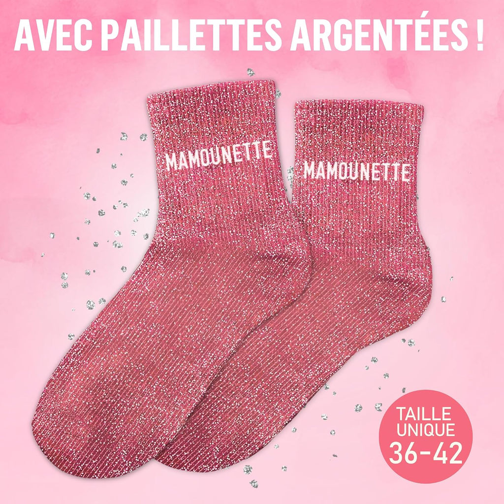MASSA Chaussettes Paillettes - Taille Unique - Parfaite, Unique, Wesh, Tana, Princesse, Pipelette, Raleuse, Gourmande, Aigrie, Mamounette - Chaussettes à Paillettes