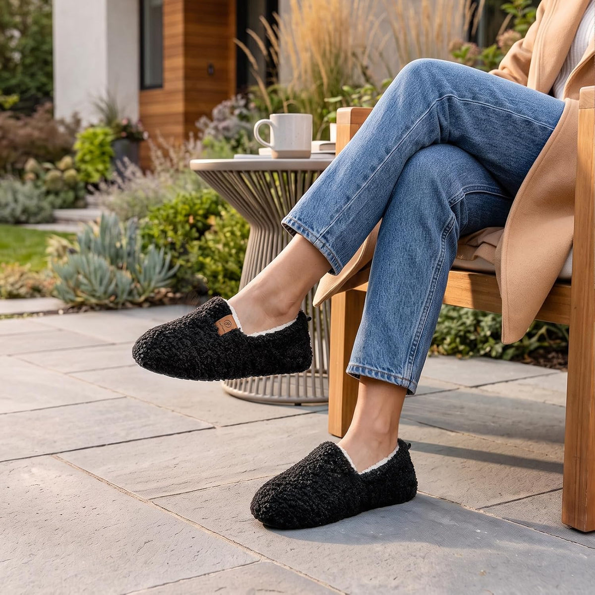 EverFoams Damen Warme Geschlossene Hausschuhe Kunstwolle Memory-Schaum