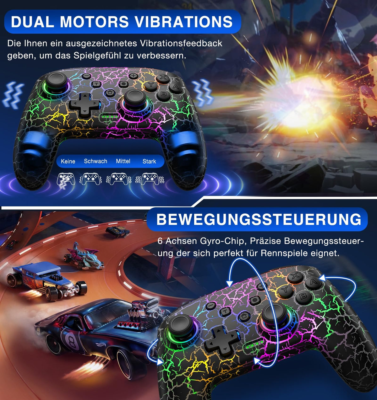 HELLCOOL Switch Controller, Kabellos Switch Pro Controller für Switch/Lite/OLED Konsole, Macro/Turbo/Aufwachfunktion, Präzise Steuerung, Dual Motors Vibration, 15 Std Spieldauer