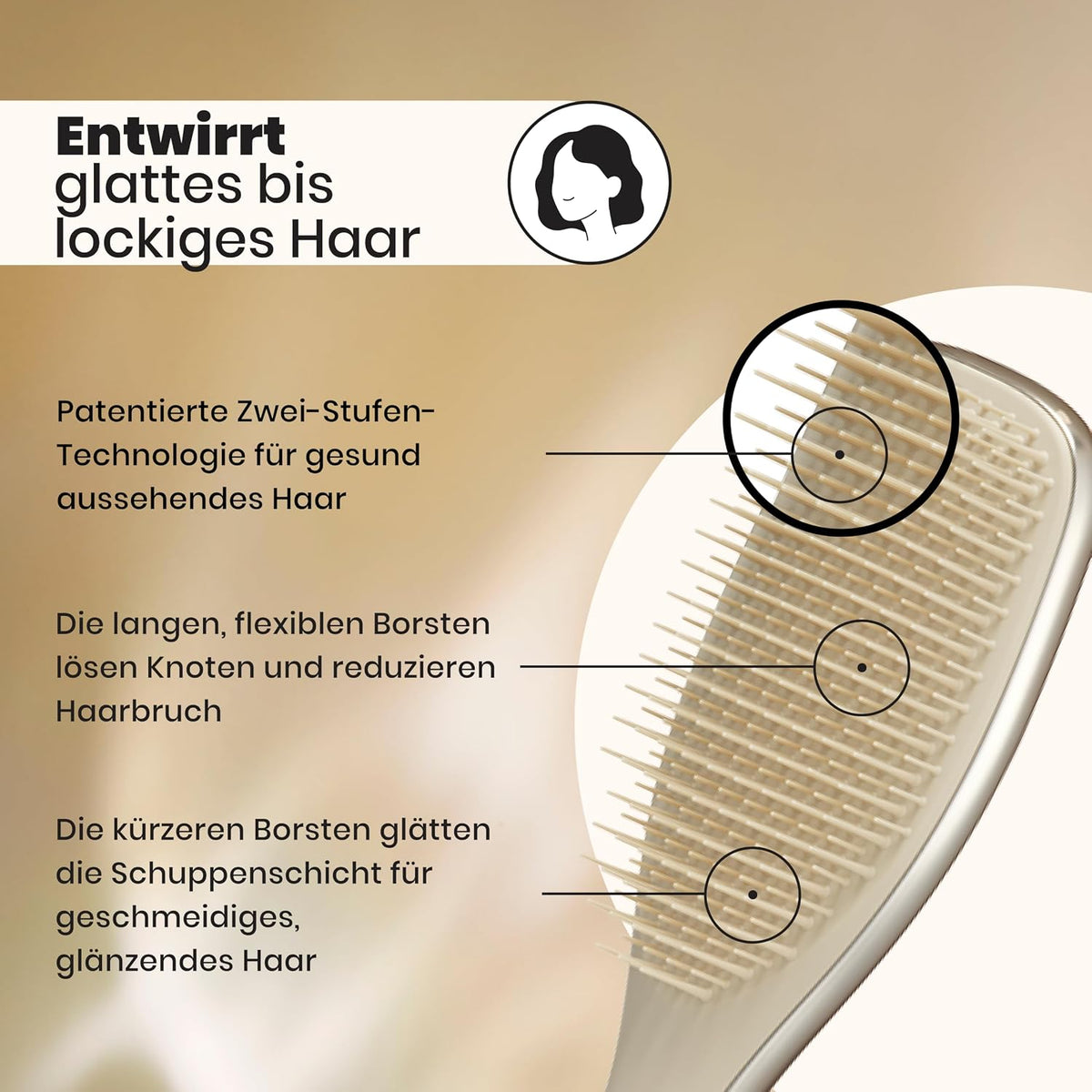 Tangle Teezer Ultimate Detangler Haarbürste – Nasses & Trockenes Haar – Entwirrungsbürste für Alle Haartypen – Zweistufige Borsten Reduzieren Haarbruch & Knoten – Champagner Gold mit Chrom-Finish