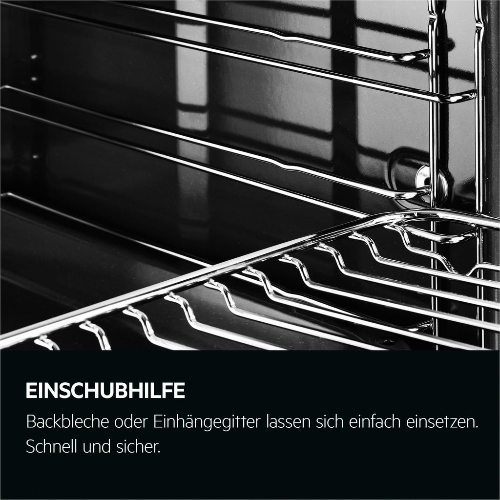 AEG Einbaubackofen, Serie 5 Ringheißluft: Gleichmäßige Garergebnisse auf 3 Ebenen, Pyrolyse Selbstreinigung, 45 Automatikprogramme, LED-Touchdisplay, Schnellaufheizung, Edelstahl, OU5PB40WSM