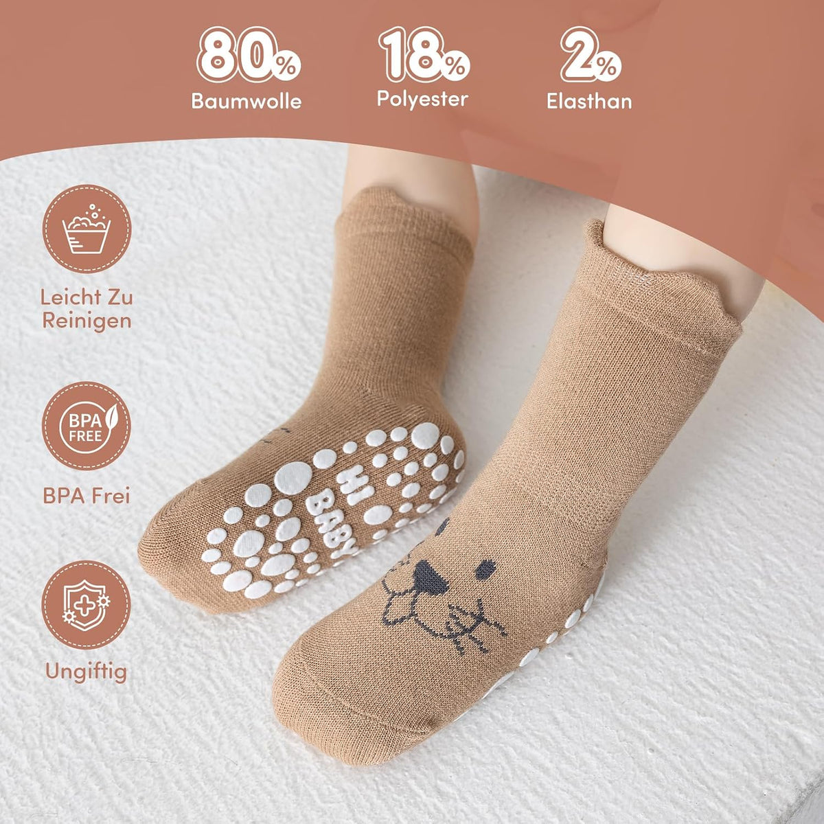 SockWaddles Chaussettes de bébé, 5 paires de chaussettes antidérapantes ABS respirantes pour enfants, chaussettes de bébé en coton, garçons et filles avec des animaux et des licornes
