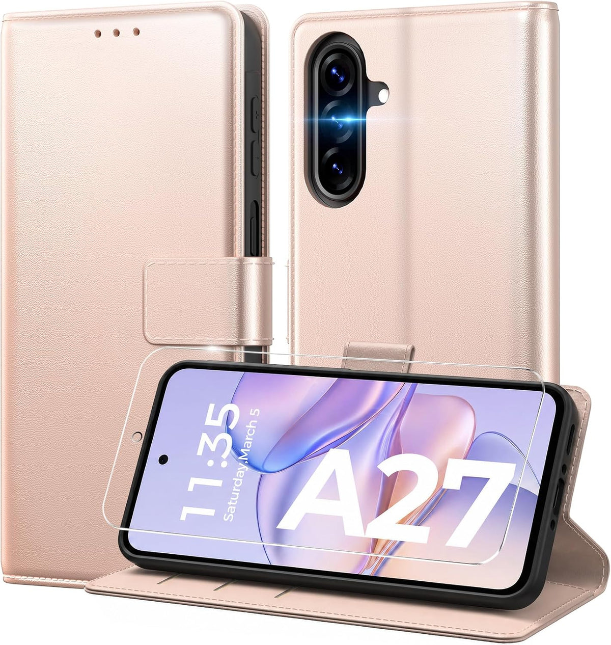 Peakally Handyhülle für Samsung Galaxy A17 5G Hülle [Mit 1 Stück Panzer Schutz Glas] [Premium PU Leder] [RFID-Blockierung] [Kartenfach] Klapphülle kompatibel mit Galaxy A17 5G / 4G - Grün