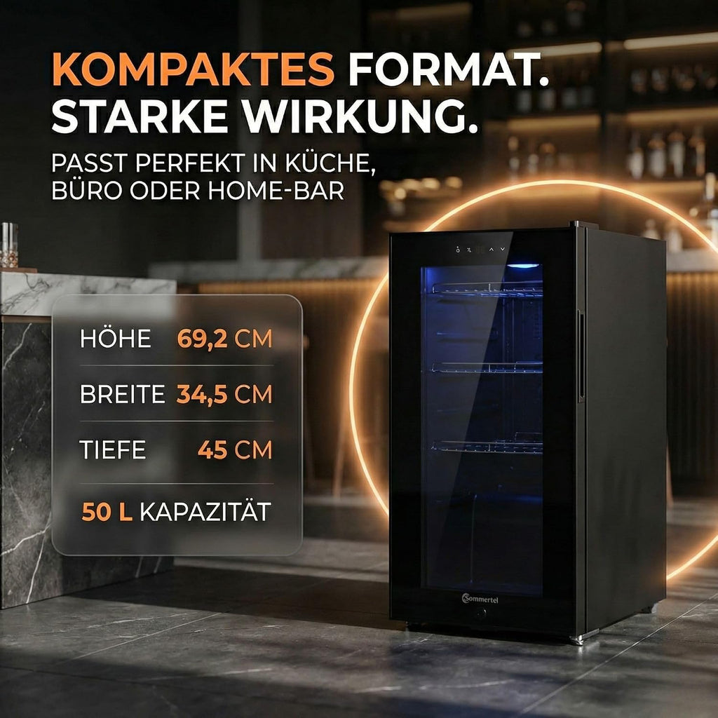 Sommertal Getränkekühlschrank 50L | Glastür, Touch, LED, abschließbar