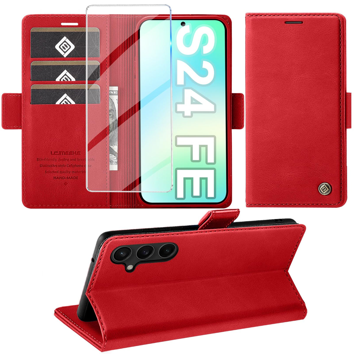 Giyer Handyhülle für Samsung Galaxy S24 5G Hülle mit Schutzfolie, Schutzhülle Galaxy S24 5G PU-Leder Wallet Flip Case Standfunktion Kartenfach Klapphülle für Samsung S24 5G Full Cover (Grün)
