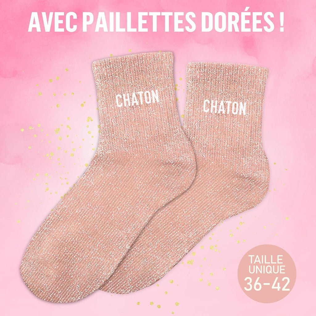 MASSA Chaussettes Paillettes - Taille Unique - Parfaite, Unique, Wesh, Tana, Princesse, Pipelette, Raleuse, Gourmande, Aigrie, Mamounette - Chaussettes à Paillettes