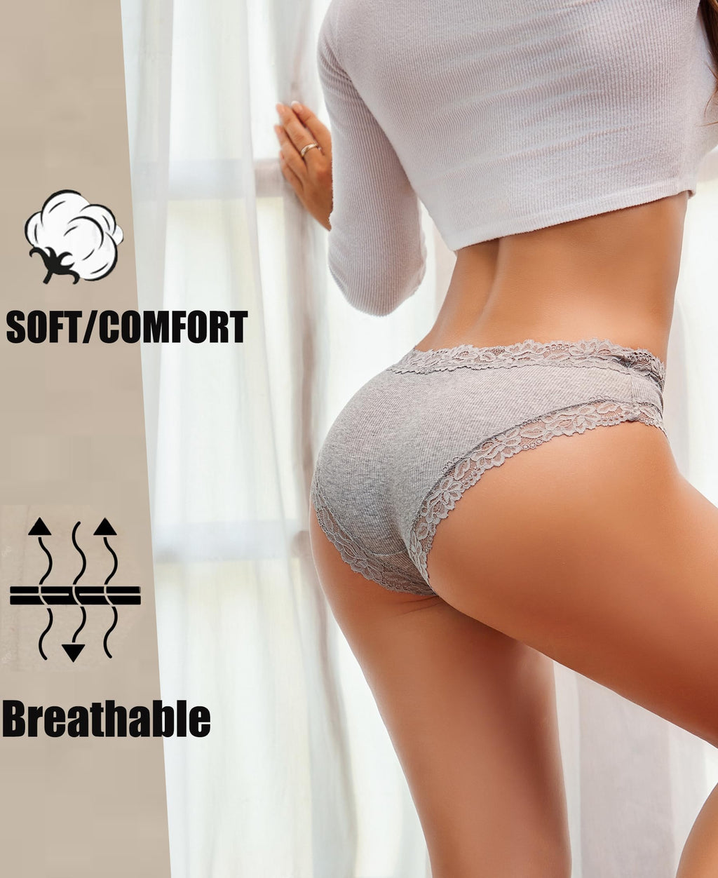 ALL OF SHE 6er-Pack Damen-Unterwäsche aus Baumwolle, Slips mit Spitze, weiche Hipster, sexy Unterhosen im Multipack