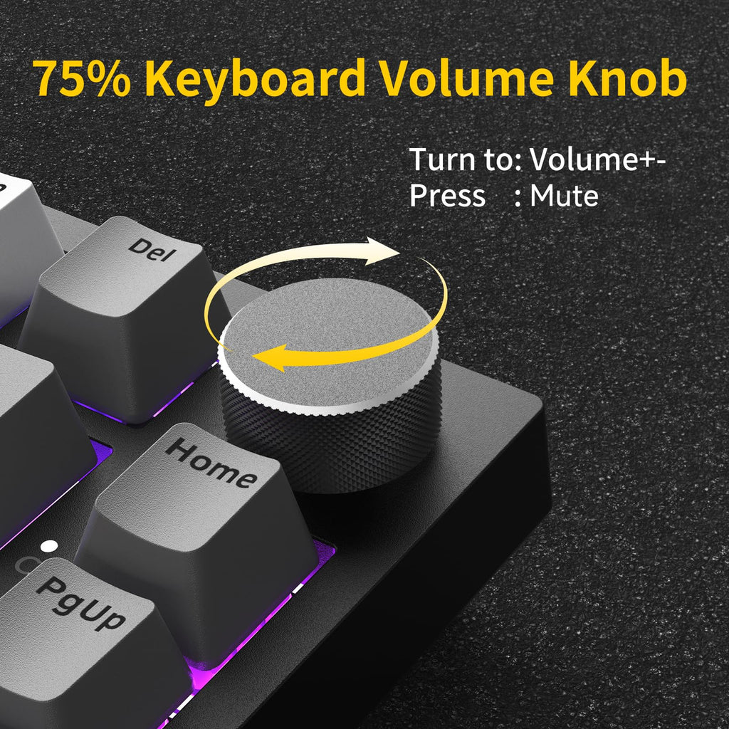 AJAZZ AK820 Mechanical Keyboard, 75% Hot Swappable Wired Keyboard with Volume Control Knob, QWERTY Layout, PBT Keycaps, Five-Layer Sound Insulation Pad, 82-Key Gaming Keyboard, Grey White