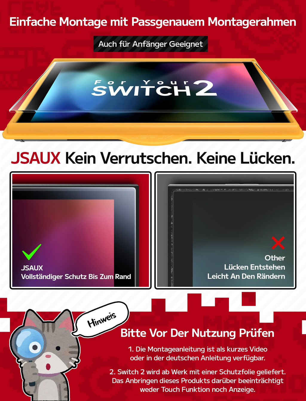 JSAUX 2er-Pack Ultra HD Displayschutz für Nintendo Switch 2