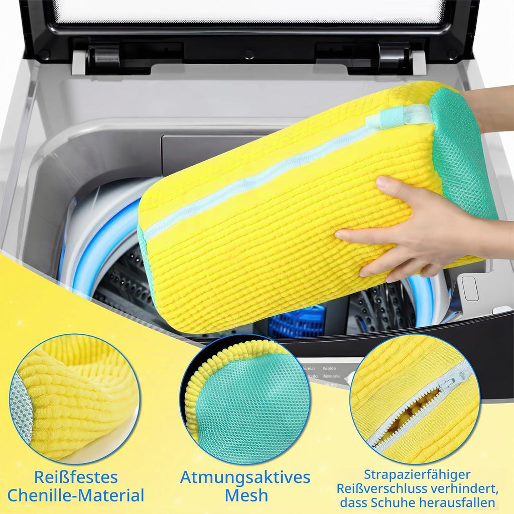 Schuhwaschbeutel Waschmaschine, 2025 Neu AufgerüStet 2 Pcs Wiederverwendbarer Waschbeutel Mit 360° Reinigungsflusen für Schuhe (Gelb)