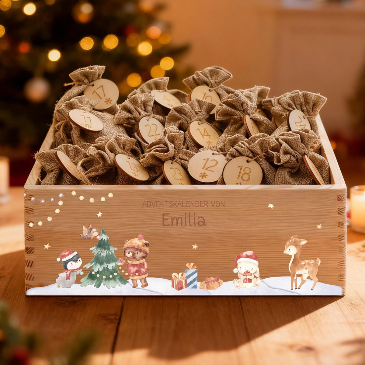 Bärenfreunde Personalisierter Adventskalender zum Befüllen, Holz, Baum