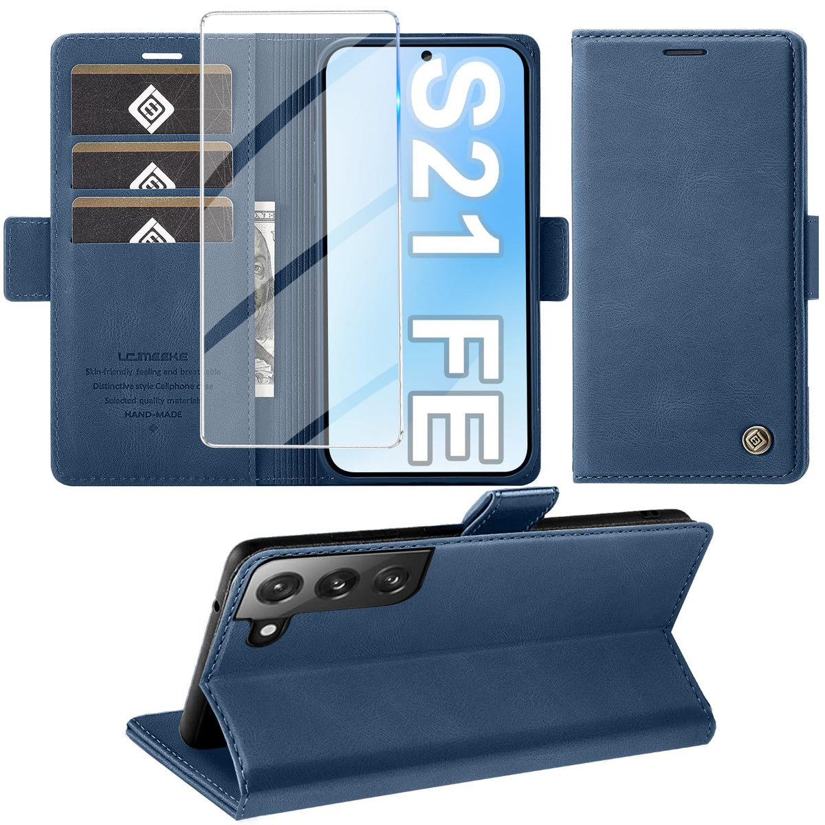 Giyer Handyhülle für Samsung Galaxy S24 5G Hülle mit Schutzfolie, Schutzhülle Galaxy S24 5G PU-Leder Wallet Flip Case Standfunktion Kartenfach Klapphülle für Samsung S24 5G Full Cover (Grün)